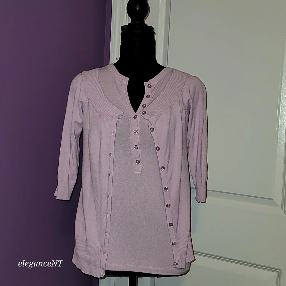 Bershka Liliac Two Piece Cardigan + Cap Sleeve Set Sz: M (Juniors)